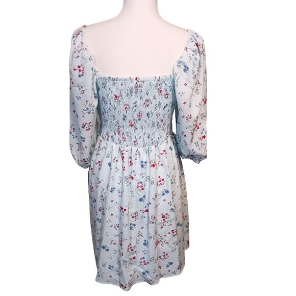 NEW Bar III Womens Smocked Short Fit &‎ Flare Dress Aqua Floral Multi Size S - Picture 8 of 13